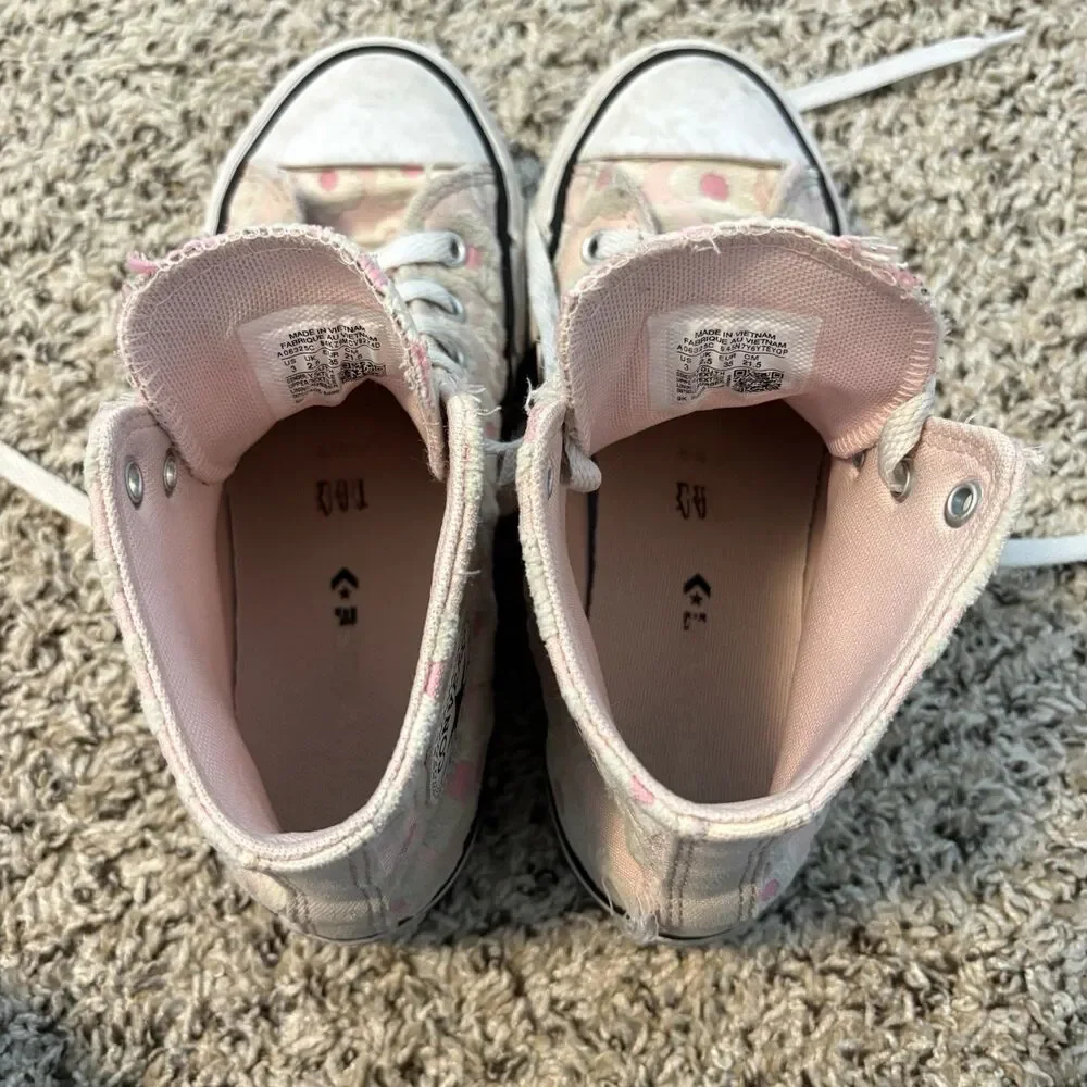 Converse Chuck Taylor All Star Floral High Top Sneakers Youth 3 Chenille Pink